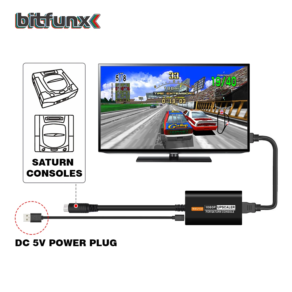 Преобразователь Bitfunx HDMI для SEGA Saturn SS 1080p Upscaler 4:3/16:9 переключатель соотношения