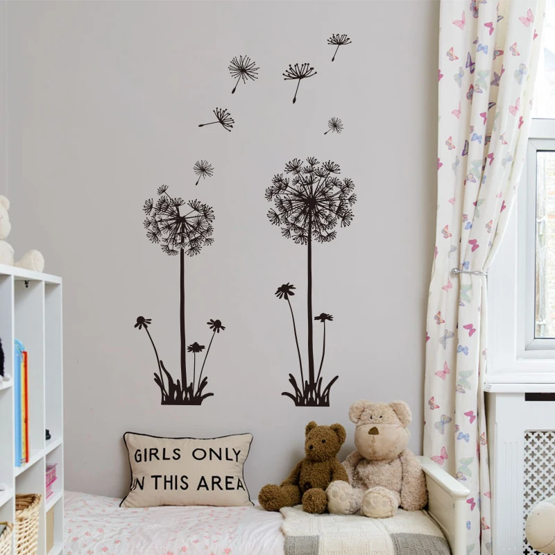 Conisi ПВХ Одуванчик настенные художественные наклейки DIY черные белые растения