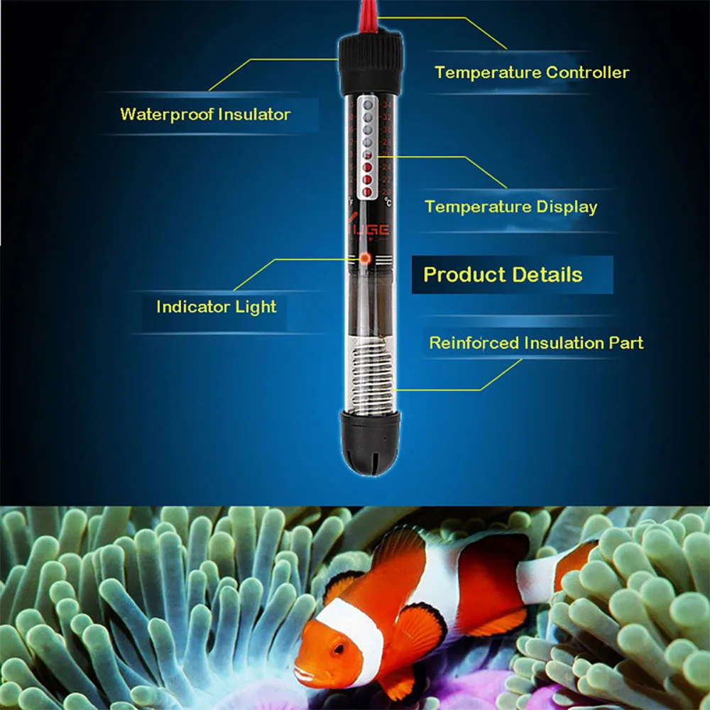 

25W/50W/100W/200W/300W Aquarium Submersible Fish Tank Automatic Water Heater Constant Temperature Heating Rod EU Plug