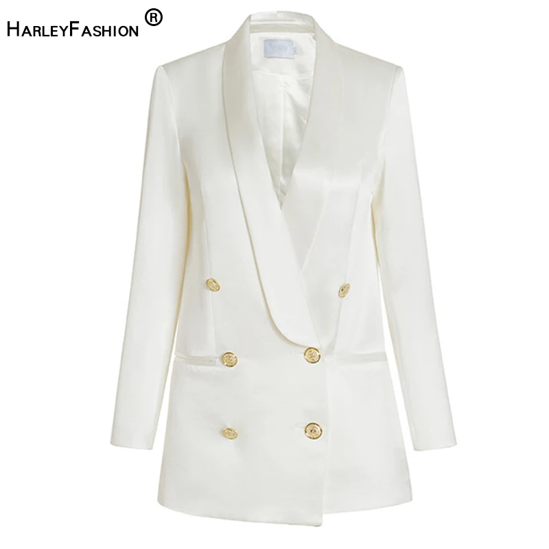 

HarleyFashion Elegant Office Design Shawl Collar Luxury Fabric Acetate White Long Loose Oversize Qualiity Women Blazer