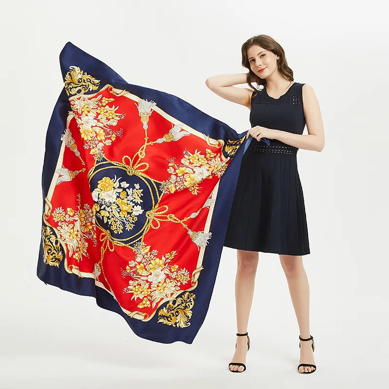 Кои прыгающий модный 100% шелковый шарф Цветочная кисточка печать лента шейный