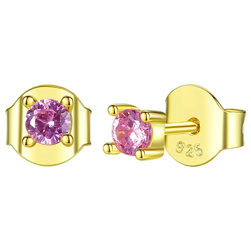 pink ELESHE, модные, 925 пробы, серебряные серьги, кубический цирконий, круглые, маленькие серьги-гвоздики для женщин, девушек, желтое золото, ювелирное изделие, подарок - Окраска металла: pink