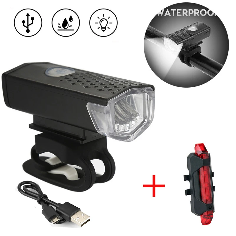 

300 Lumens Bike Light Bicycle Lamp USB Rechargeable Front Headlight Frame Flashlight & Bicycle Taillight Safety Warning Light