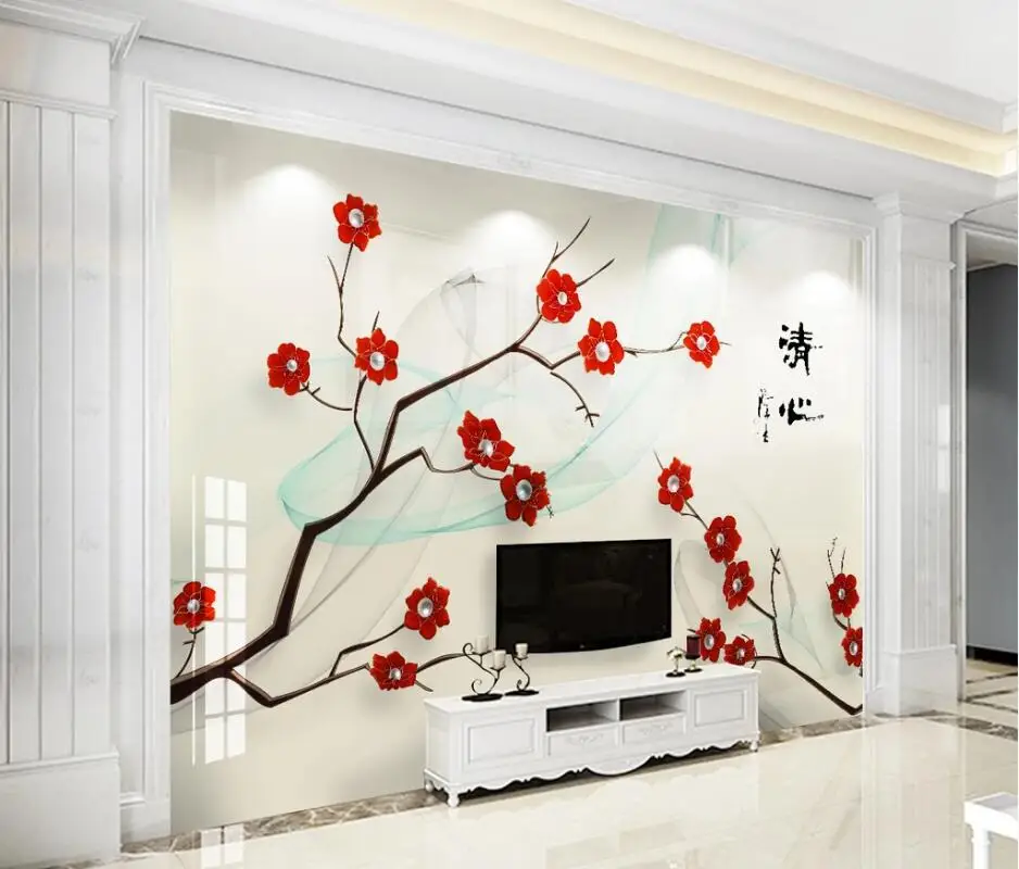 

AINYOOUSEM Chinese peach blossom 3D sofa background wall papier peint papel de parede wallpaper 3d wallpaper stickers