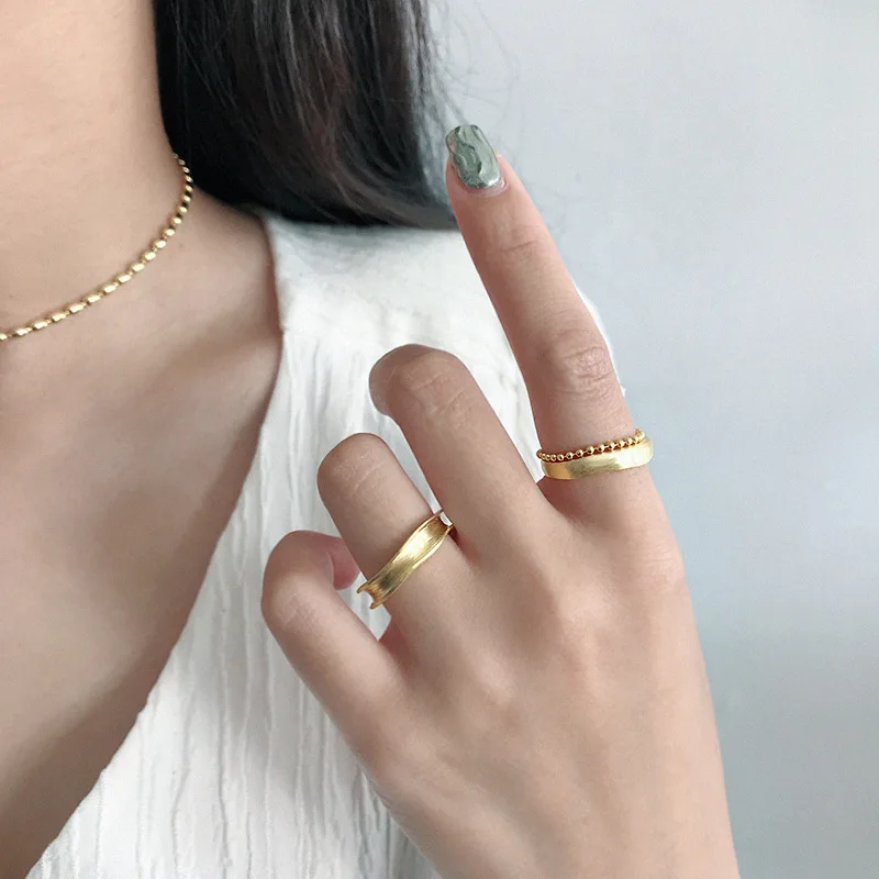 SHANICE Vintage 925 Sterling Silver Open Ring Gold Color INS bead chain double layer Thai Adjustable Rings For Women | Украшения и
