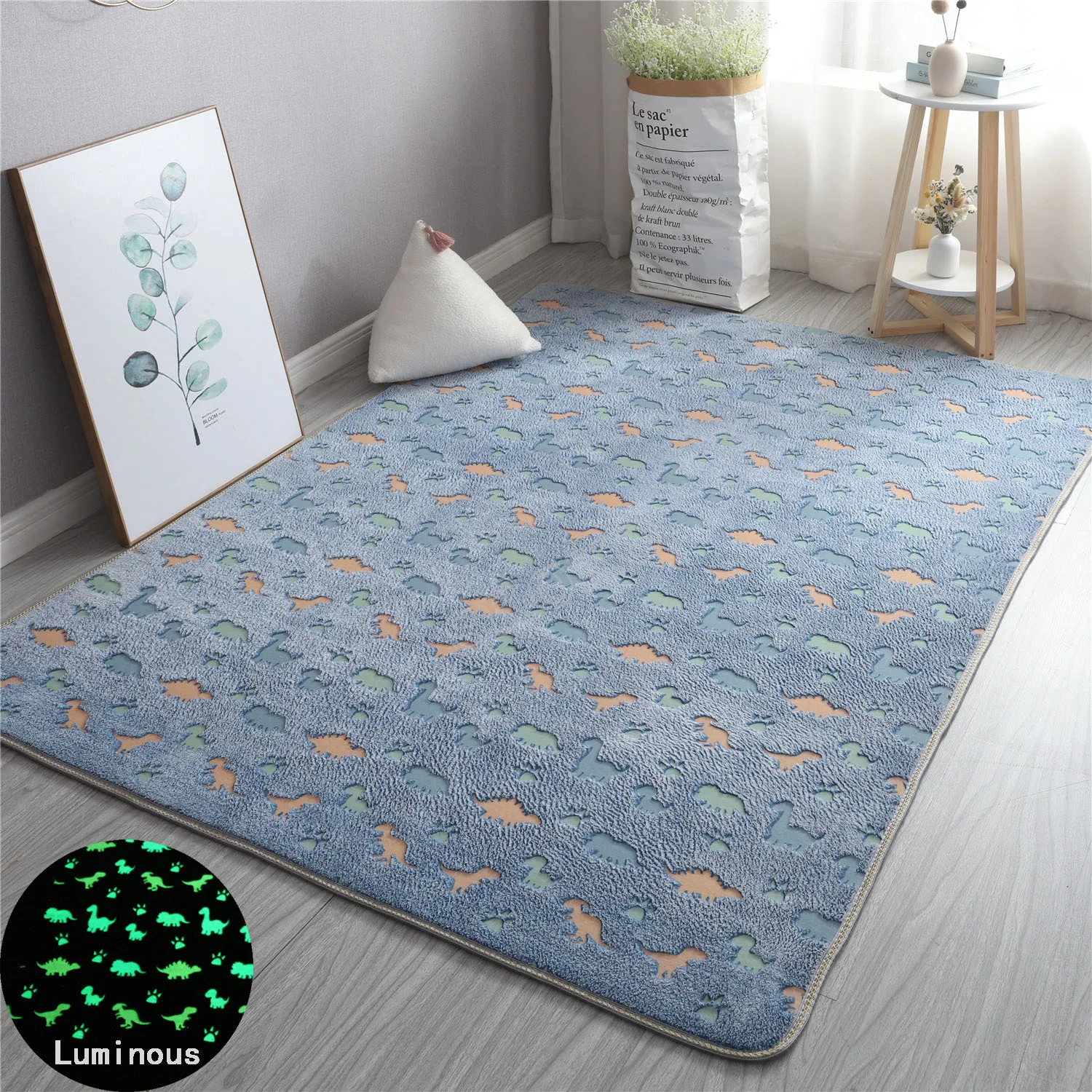 

Light Up The Dark Night Luminous Rug Dinosaur Star Children Bed Room Fluffy Floor Carpets Bedside Home Decor Rugs Velvet Mat