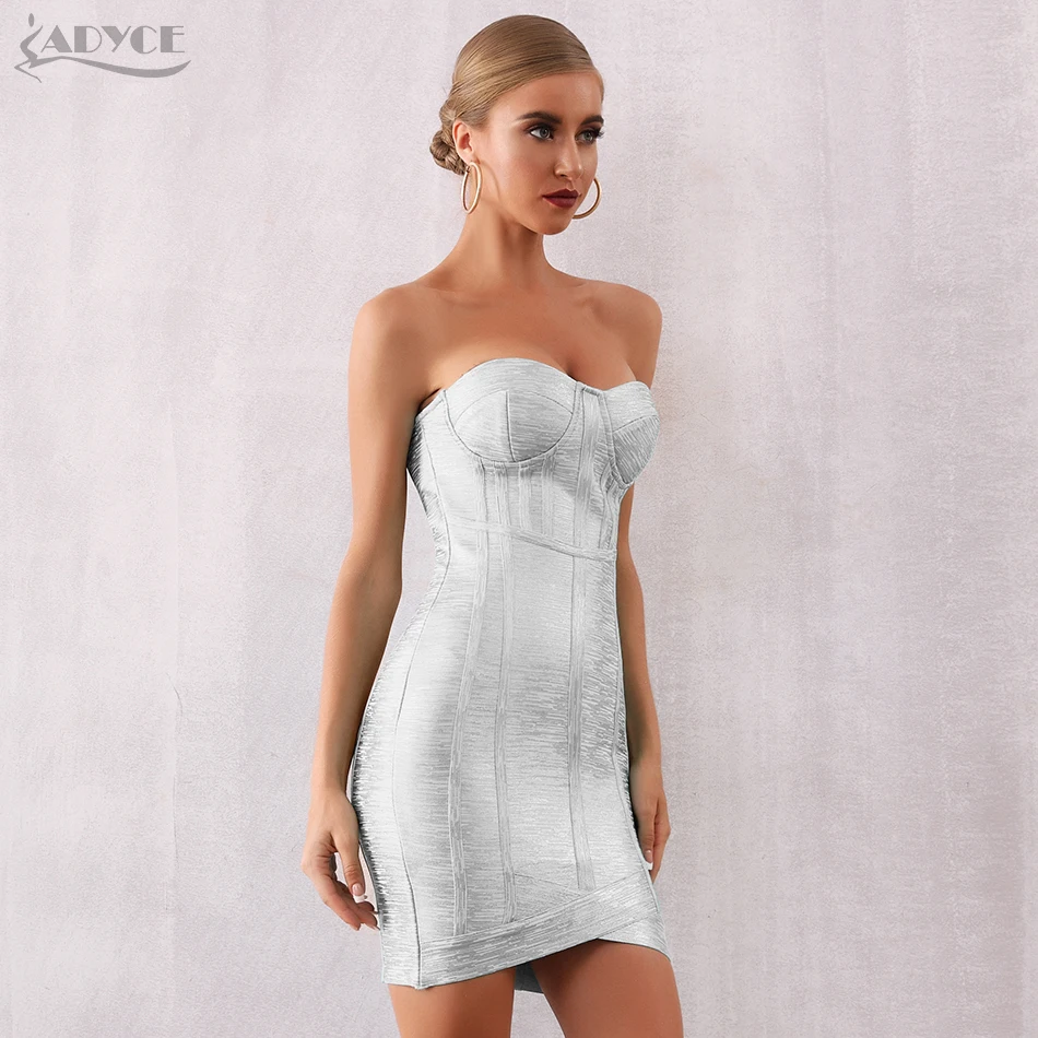 Женское вечернее платье ADYCE небесно голубого цвета облегающее без бретелей в