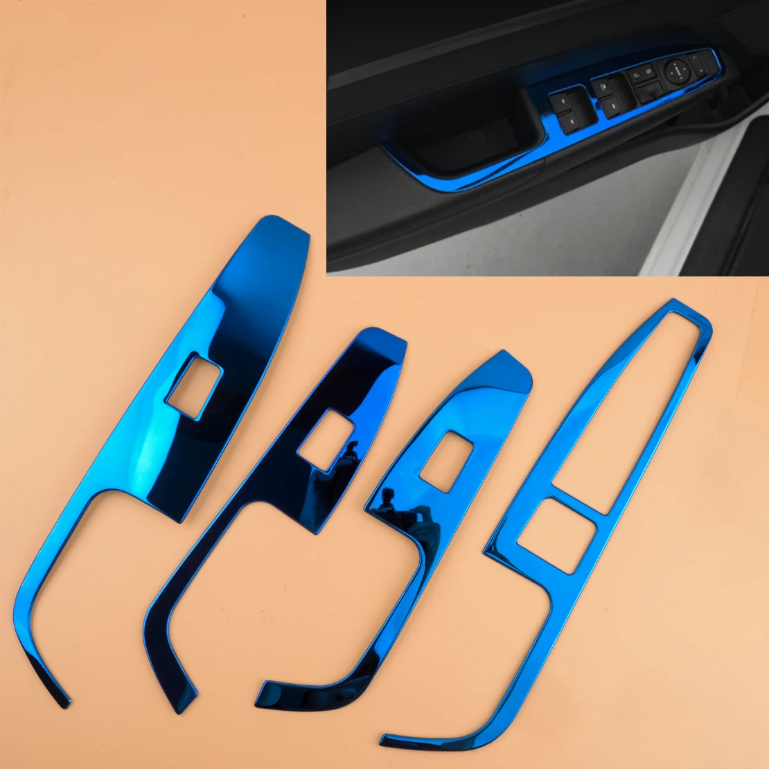 

1 Set Blue Front Rear Stainless Steel Inner Window Switch Panel Covers Trims Fit for Hyundai Elantra 2020 2019 2018 2017 LHD