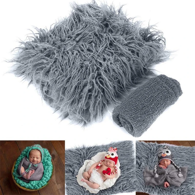 

Baby Photo Props Newborn Photography Soft Fur Quilt Mat Blanket Rug + Wraps Shooting Babies Photo Props Blanket Wrap Set 50*60cm