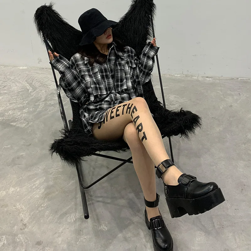 Весенне-летние колготки с английскими надписями прозрачные логотипом модные