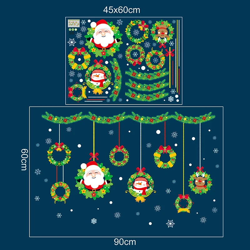 Merry Рождество Санта Клаус колокол настенные наклейки магазин украшение оконного