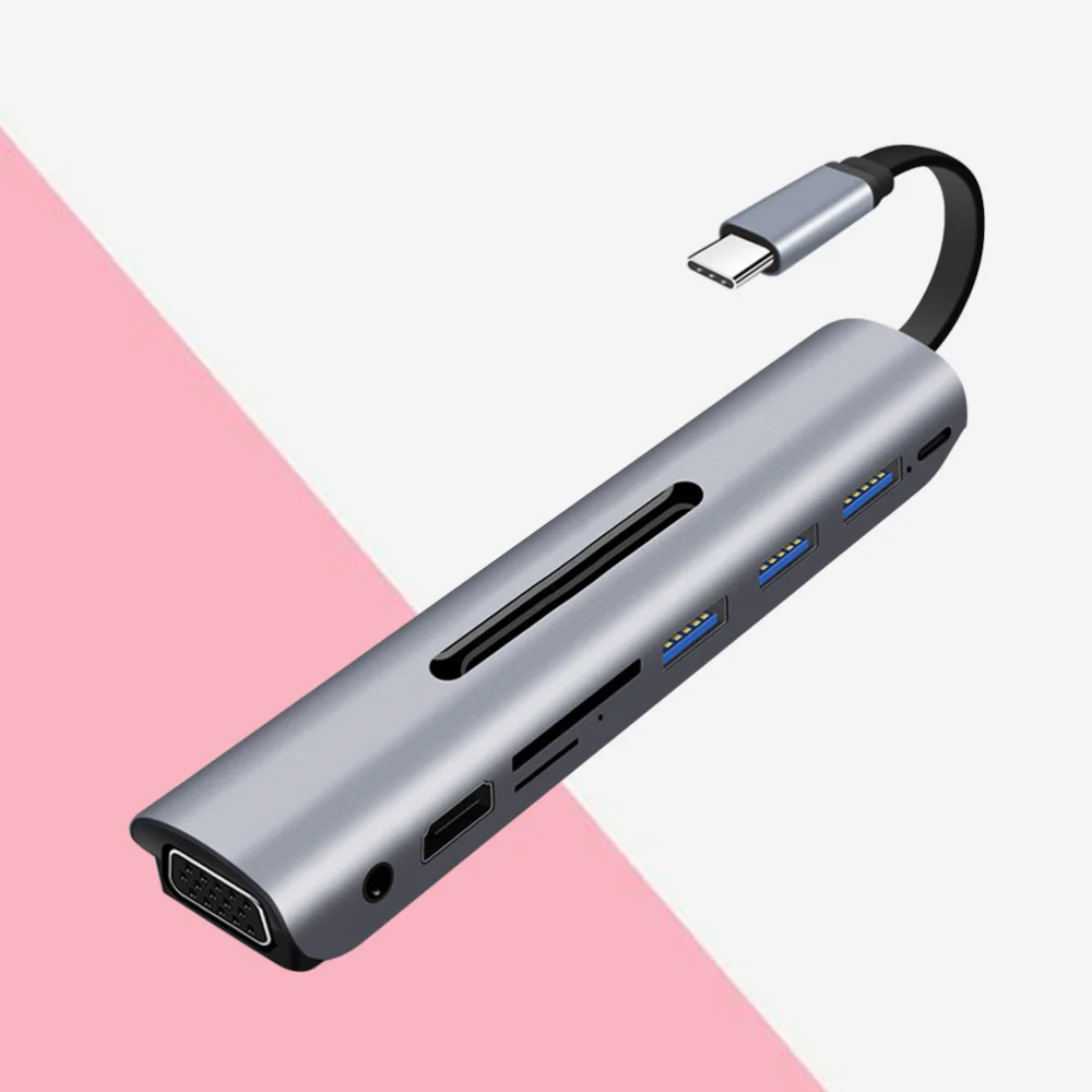 

In 1 Hub 3.0 USB Type C to PD Adapter Reader Band Type C to Audio VGA Extension Dock THV901 (Grey)