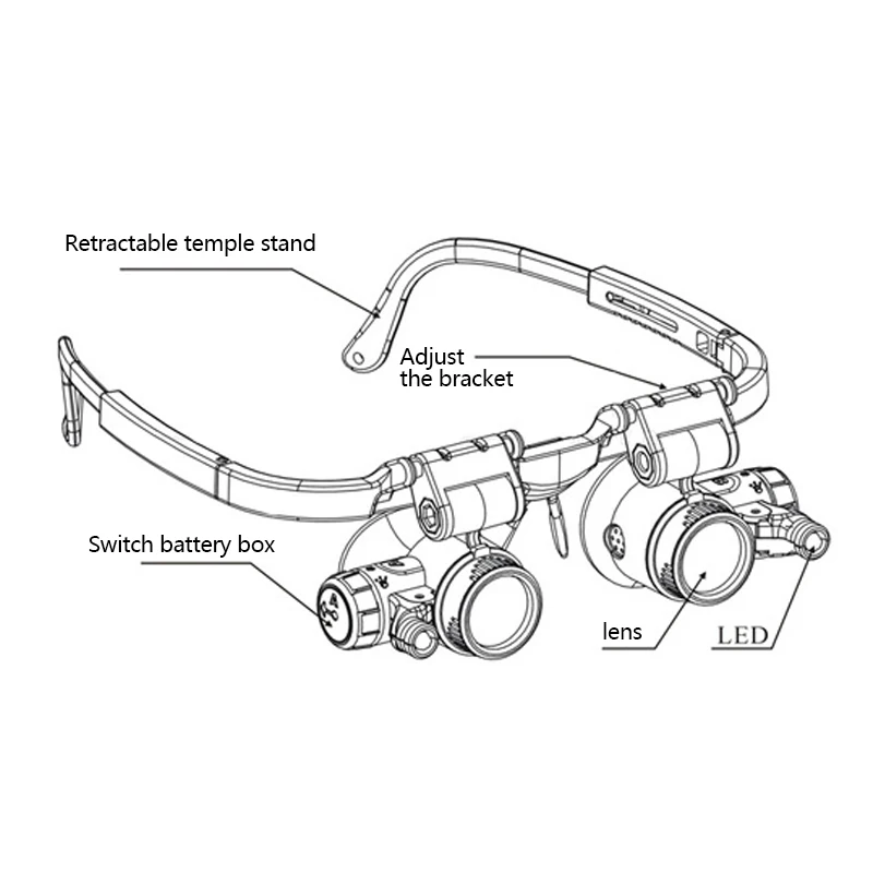 

Head Mounted Glasses Magnifier With LED Light Magnifying Glass led lupa For Watchmaker Jewelry Optical Len Glass Magnifier Loupe