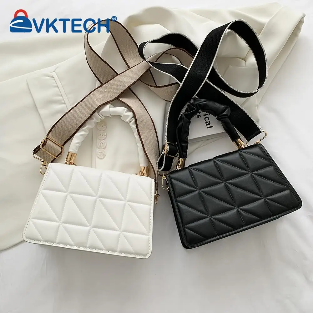

Fashion Women Pleated Handle Lattice Pattern Shoulder Messenger Bag Casual Ladies PU Leather Solid Color Flap Purse Handbags