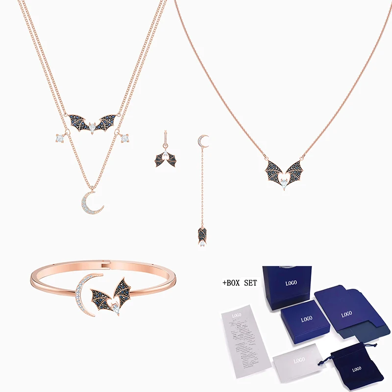 

Fashion Jewelry SWA New Original Prosperity Set Asymmetrical Bat Pattern Crystal Rose Gold Set Women's Romantic Gift