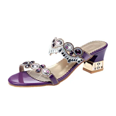 

2019 explosion models rhinestone slippers female summer fashion new Korean version of the wild with sandals ladies thick with sa