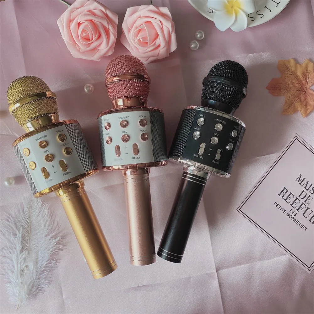 WS 858 караоке микрофон беспроводной динамик bluetooth для компьютера телефона запись