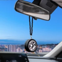 auto ornaments rear mirror hanging metal rim wheel rubber tire bead lanyard keychain decor pendant for car tuning accessorie