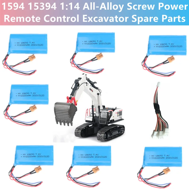 

1594 15394 All-Alloy Screw Power RC Excavator Spare Parts 7.4V 2000MAH Battery/4-In-1 Line For 1594 15394 RC Truck Accessories