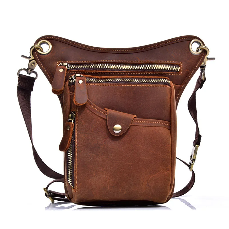 

Retro Men Shoulder Bag Leather Multifunctional hunting bag Outdoor Small Satchel Tactical Waist Pack Crazy Horse Skin Men's Bag
