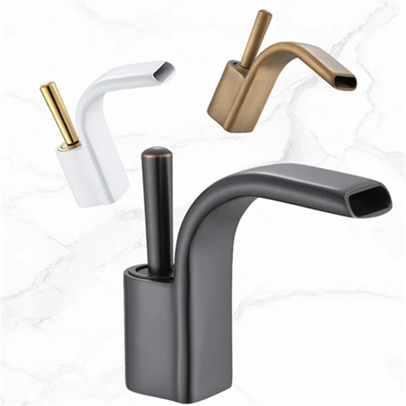 

Black/White Washbasin Faucets Brass Penguin Style Design Waterfall Faucet Bathroom Faucet Cold Hot Water Sink Crane Mixing Taps