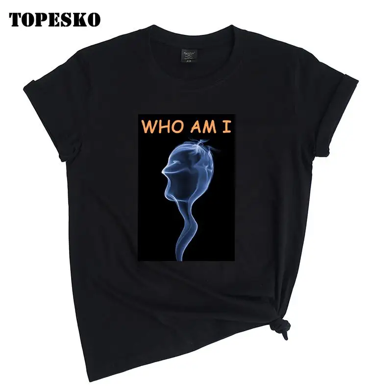 Футболка TOPESKO в стиле Харадзюку для мужчин и женщин топ с надписью Who Am I футболка