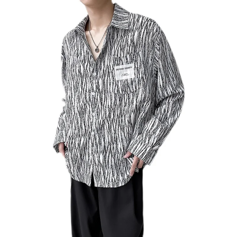 Fashion Striped Shirt for Men Loose Lonng Sleeve Casual Shirts Streetwear Hip Hop Oversize Social Party Nightclub Male Clothing