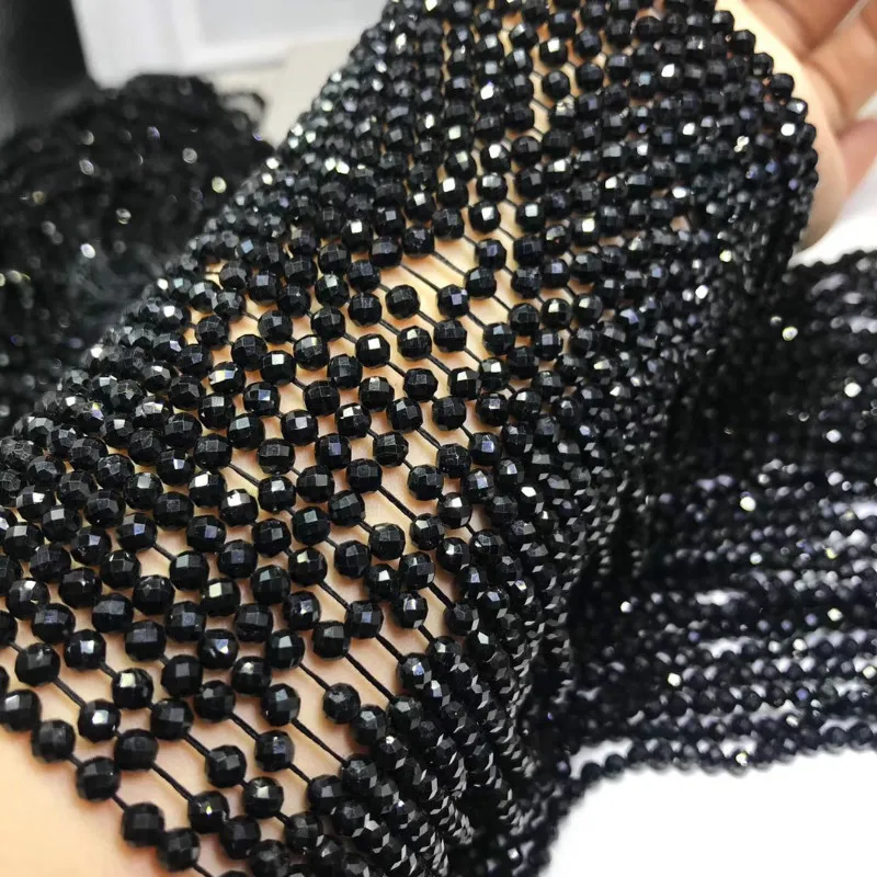 Натуральный Камень Черный Турмалин Граненый россыпью beads2-4mm полуфабрикат маленький код бусины для изготовления ювелирных изделий ожерелье DIY браслет 39 см