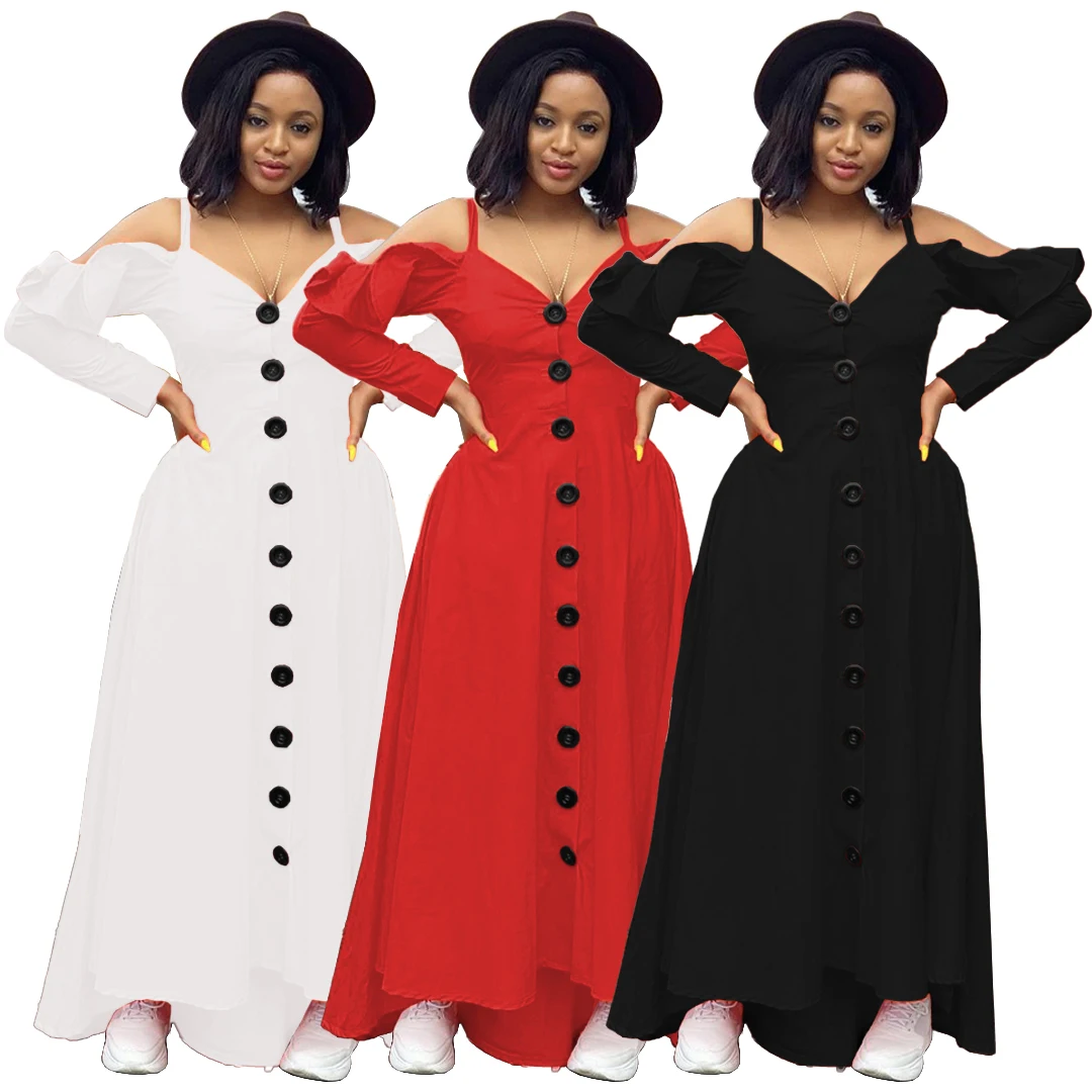 

Y8064 autumn and winter European and American women's fashion sexy casual ruffled large swing skirt loose long sleeves long shou