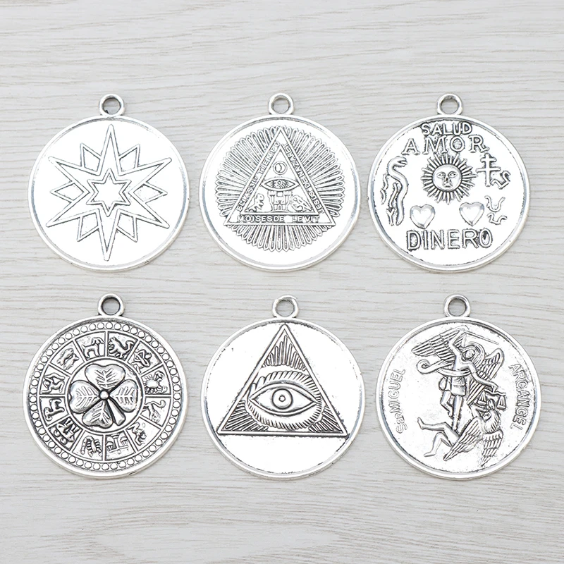 

6 x Tibetan Silver Large Archangel Tetragrammaton Pentagram Charms Pendants Wiccan Pagan For Necklace Jewelry Making 35mm