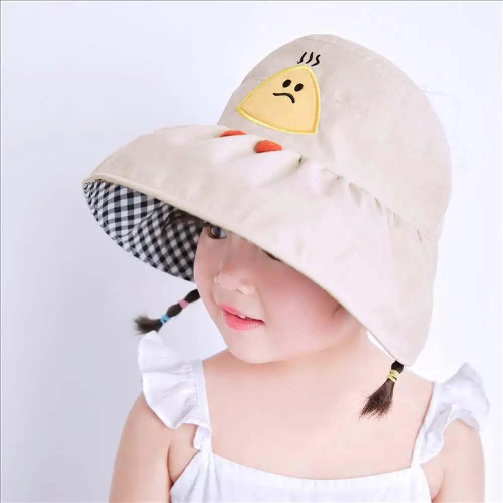 

HOT SALES !!!Cartoon Kids Summer Wide Brim Foldable Anti-UV Sun Cap Empty Top Protective Hat