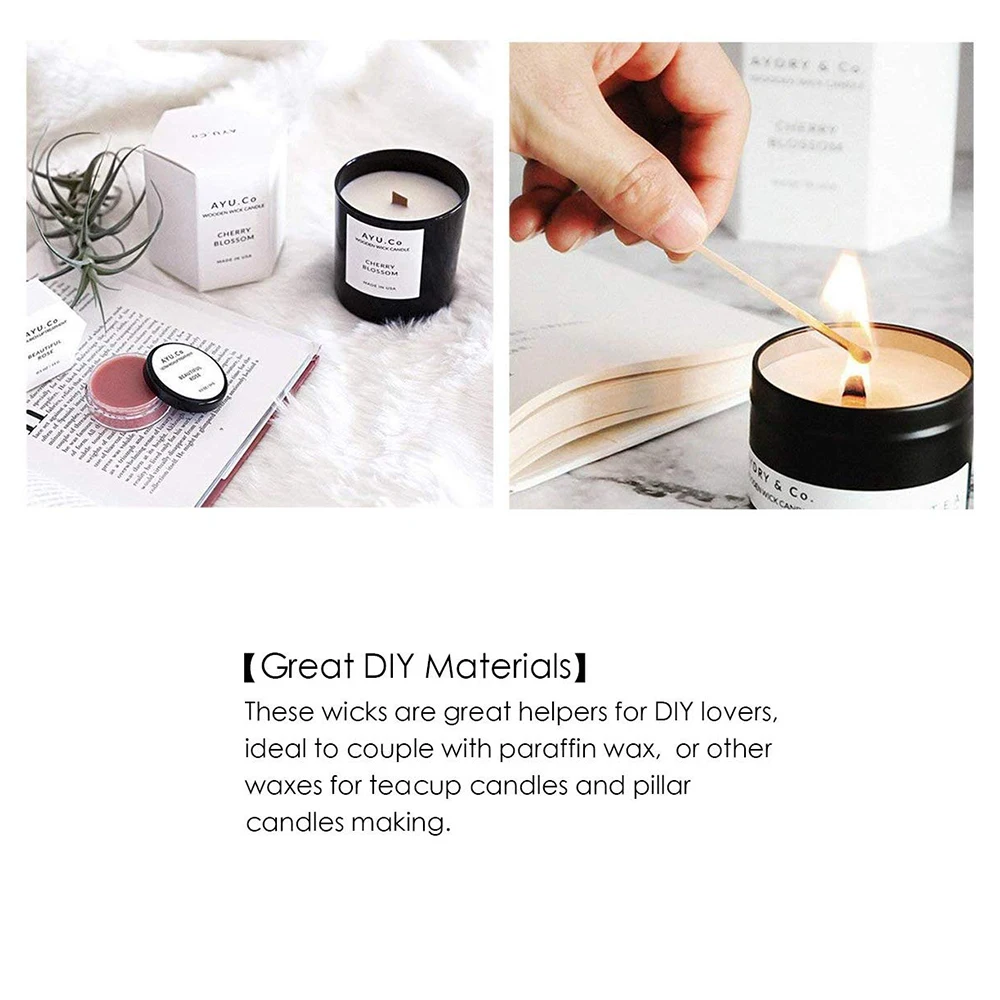 

100 PCS Craft Wood Candle Wicks With Iron Stand Candle Cores Natural Environmental Friendly Wick For Candle Making Candle