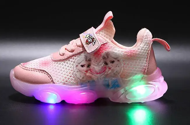 Светящиеся Детские туфли Disney Холодное сердце мультяшная светодиодная обувь