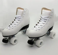 white cowhide leather quad skate unisex double line roller skate outdoor sport exercise retro 4 wheel patines skating shoes