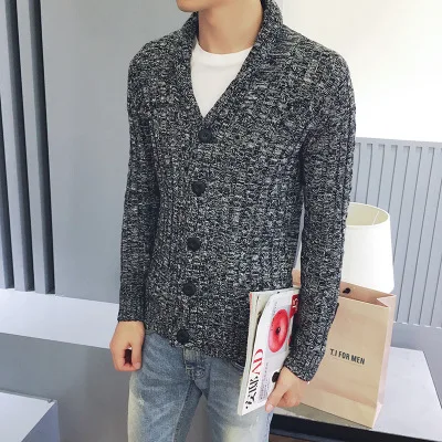 Мужской трикотажный кардиган повседневный Однотонный свитер с V образным
