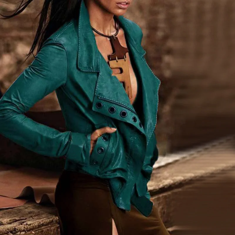 Autumn Winter Western Slim style Long sleeve zipper Short Splicing PU Leather jacket top for women Oversize lapel Retro | Женская одежда