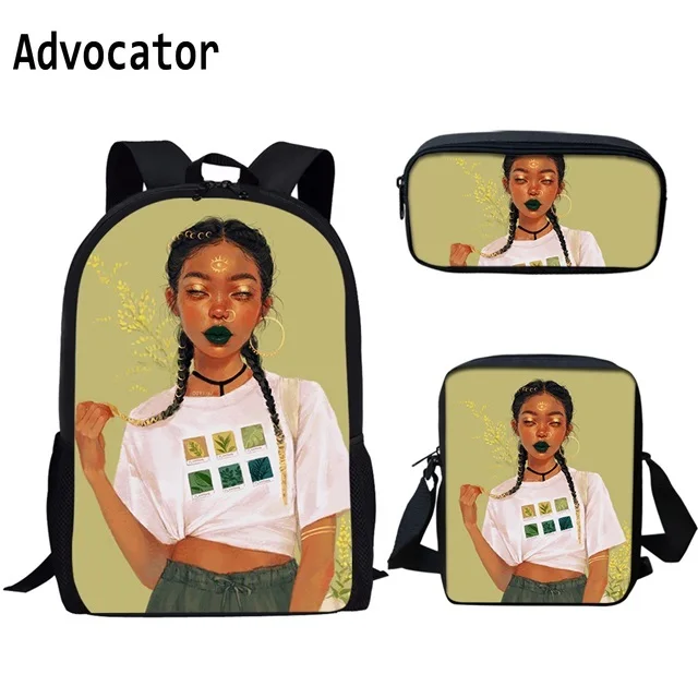 ADVOCATOR 3Pcs/set Black Queen African Women 3D Printing School Bags for Girls Kids Boy Backpack Girls Children Book Bag Mochila