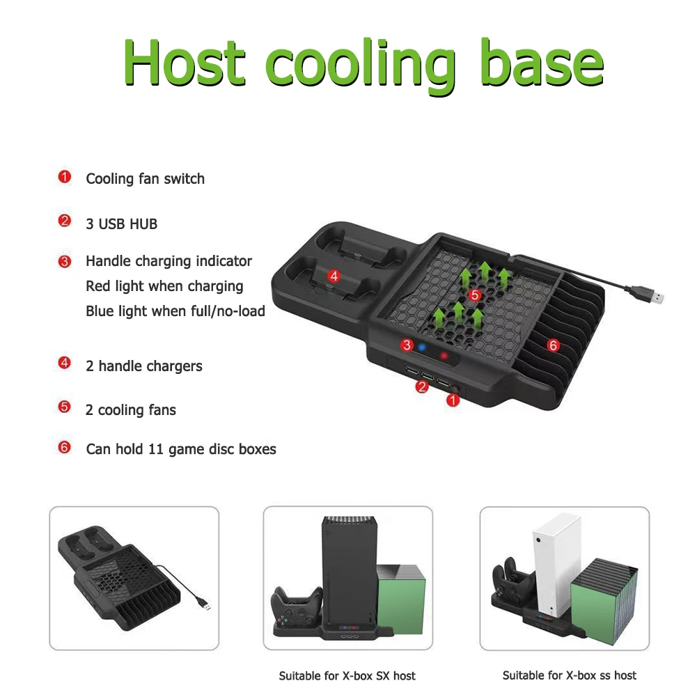 

Cooling Fan Dual Controller Charger Controller Charging Station for Xbox Series X S Console Charging Station Fan Cooler