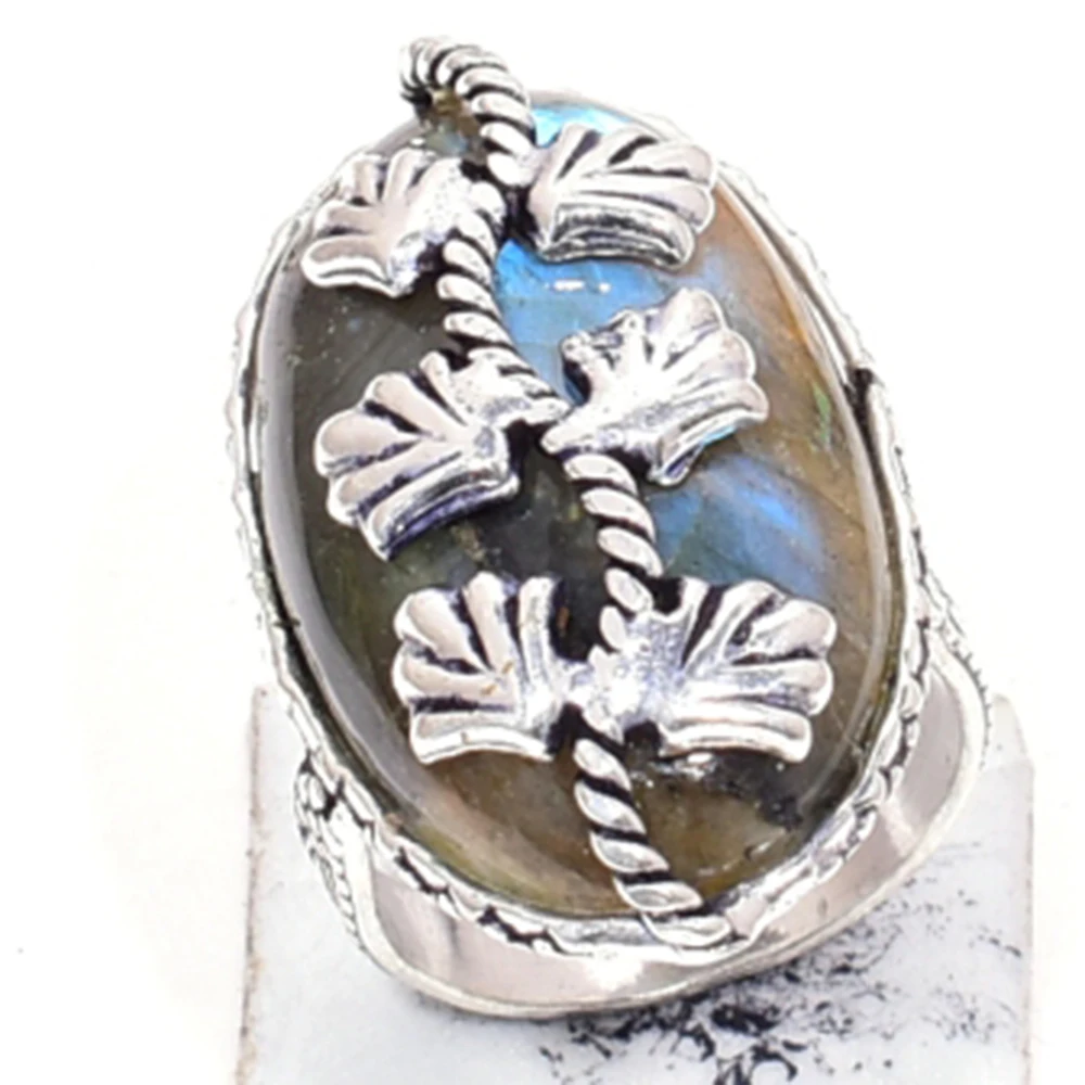 Женское серебряное кольцо из меди натуральный лабрадорит подарочное ювелирное