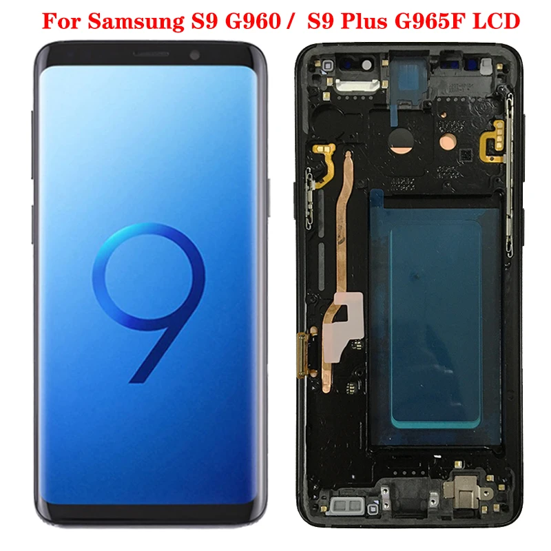 

UPER AMOLED S9 with frame for Samsung Galaxy S9 Plus LCD S9 G960F S9 Plus G965F display Touch Screen Assembly With black dot