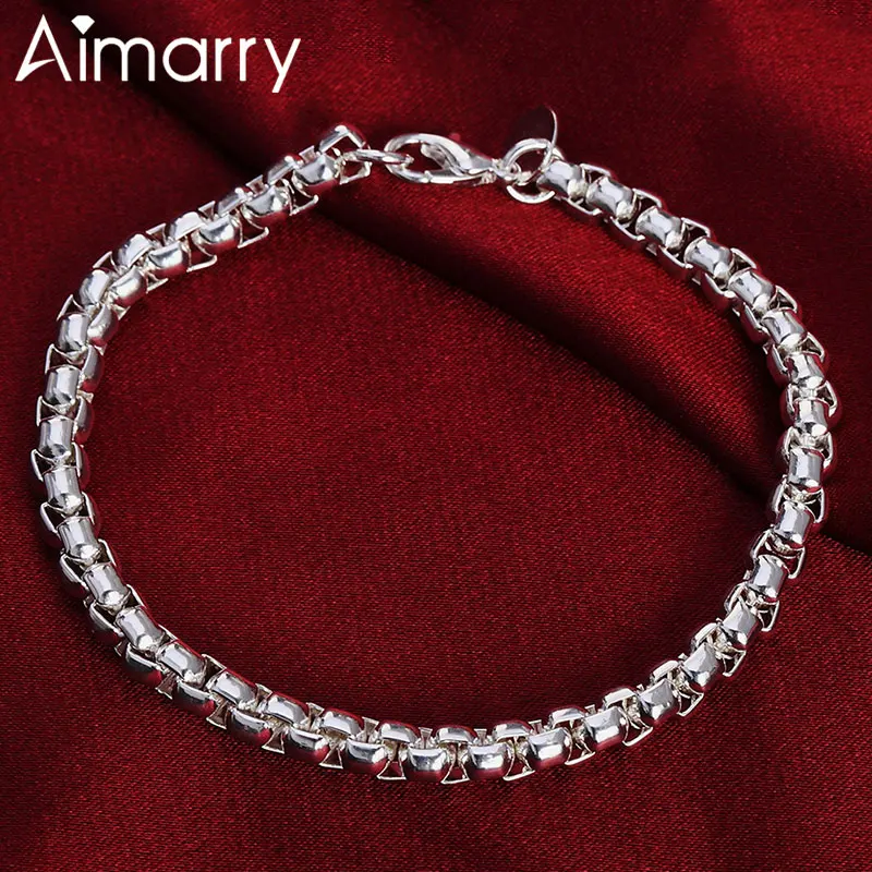 

Aimarry 925 Sterling Silver Round Lattice Chain Bracelet For Women Men Charm Party Christmas Gifts Wedding Fashion Jewelry