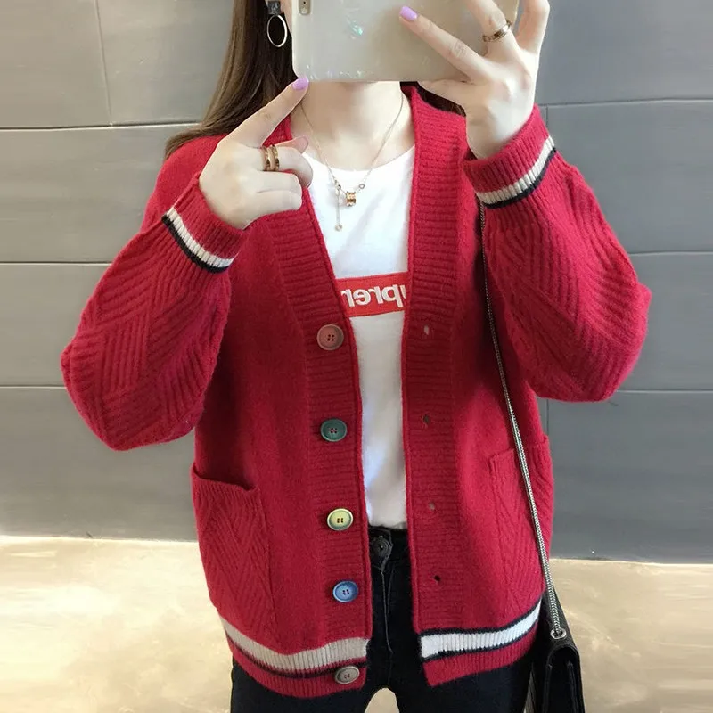 Thick Autumn Winter Women Sweater Vintage Knitted Casual Cardigan V-neck Single-Breasted Outwear Korean Pull Femme 10910 |