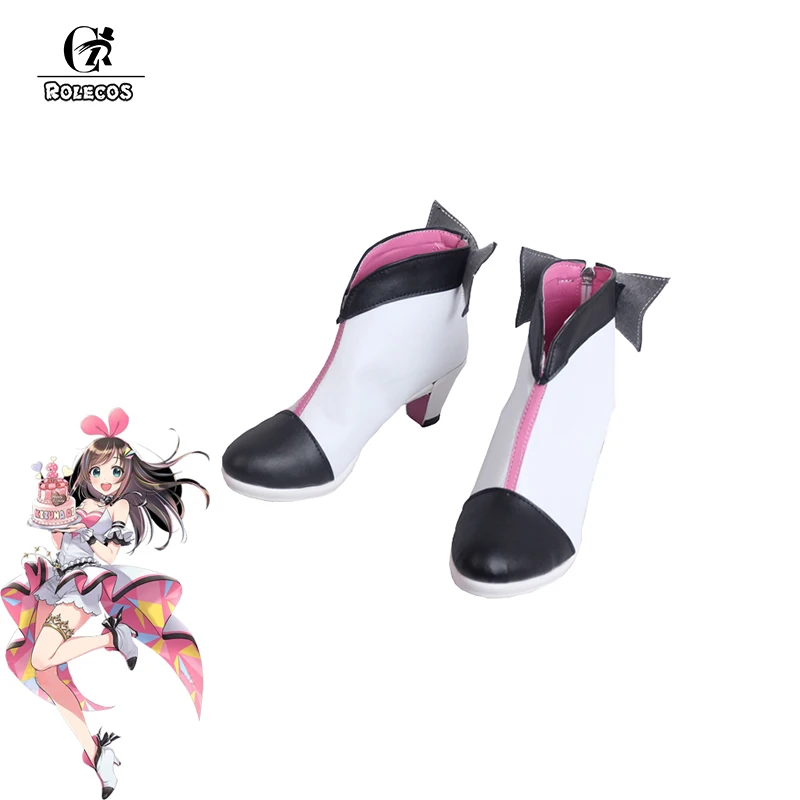 

ROLECOS First Virtual Youtuber Cosplay Shoes Kizuna AI Cosplay White High Heel with Bow-tie for Women Cosplay Shoes High Heel