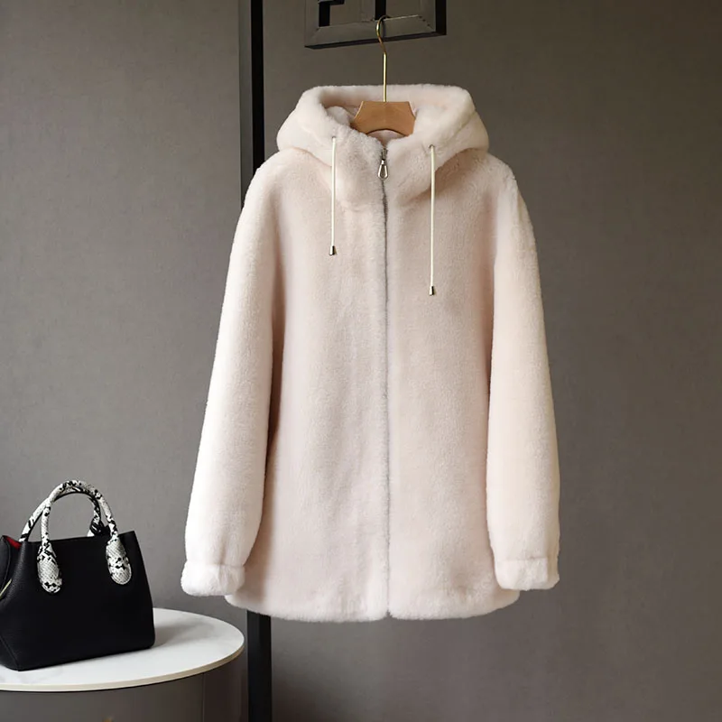 

Women Wool Coat Autumn Winter Hooded Thick Coat Female Outerwear Short Casual New Arrive Guesod