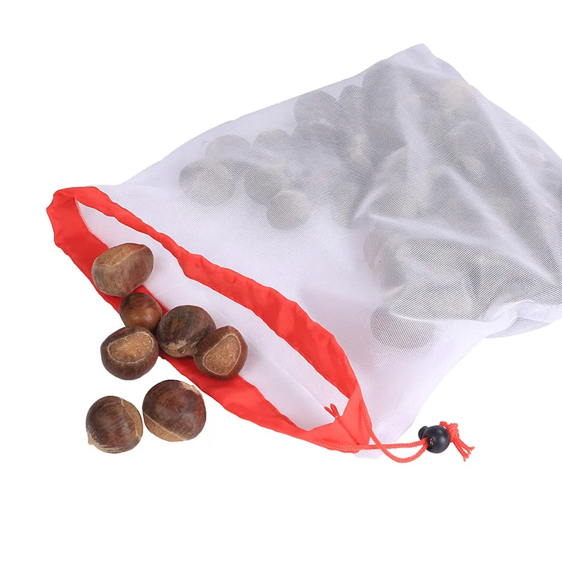 

3 PICS/PACK Polyester Bundle Bag Supermarket Fruit and Vegetable Mesh Storage Bag White Shopping Drawstring Net Bag