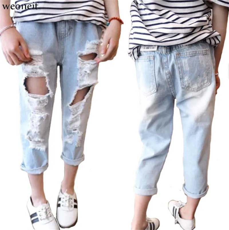 Weoneit/Одежда для мальчиков Одежда девочек Детские рваные брюки Новинка 2019 джинсы