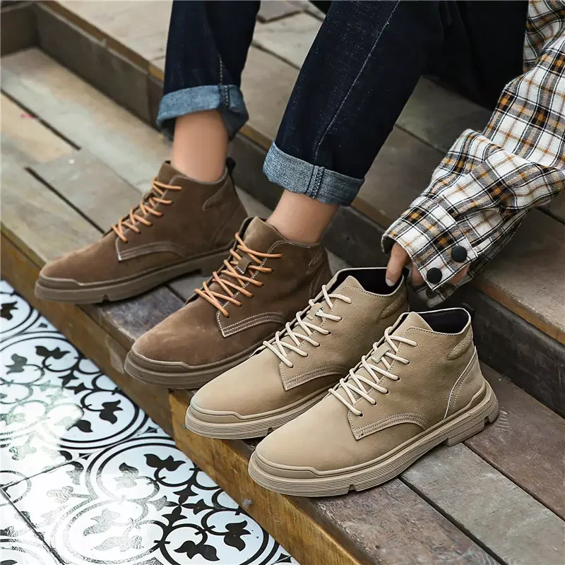 Мужские ковбойские ботинки бежевые кожаные повседневные Ботинки Martin на