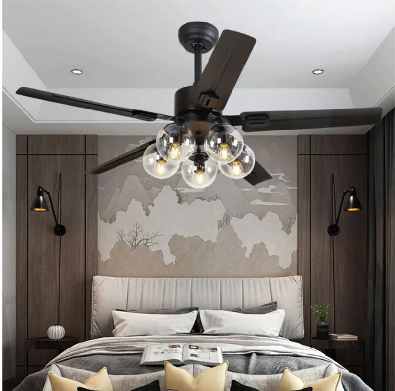 Черный Винтаж потолочный вентилятор с светильник s удаленный Управление Ventilador De