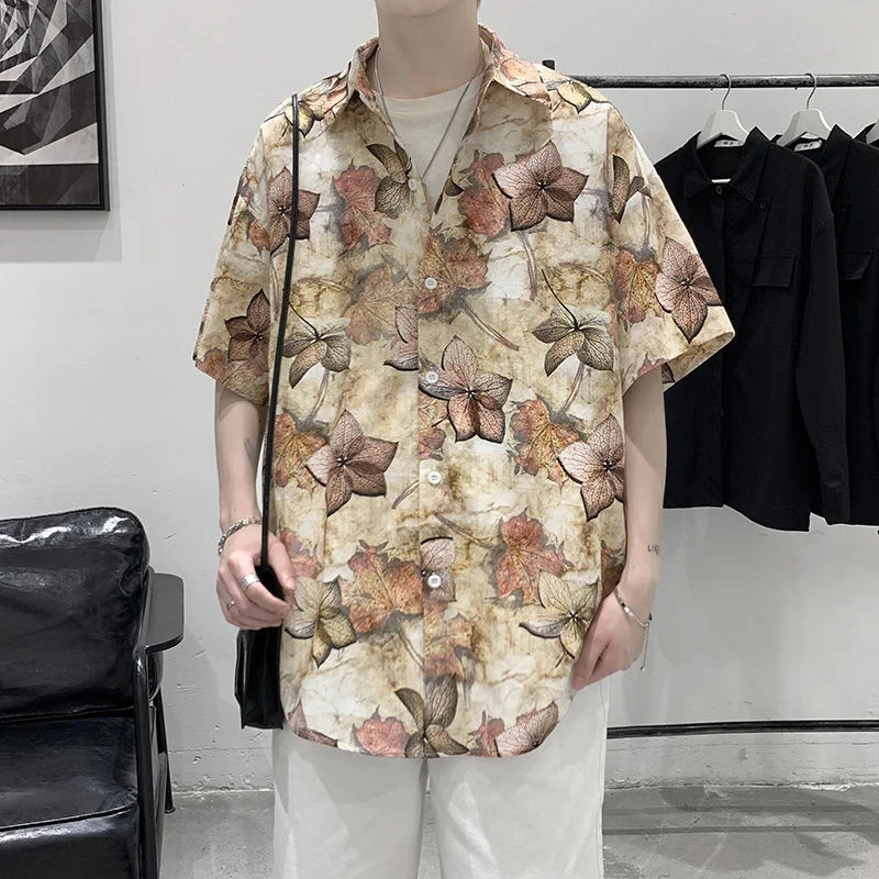 

Summer Floral Shirts Men's Fashion Printed Casual Shirts Men Loose Breathable Hawaiian Shirts Mens Short-sleeved Shirts M-2XL