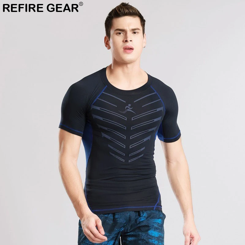 

Refire Gear Quick Drying Shirt Men Gyms Short Sleeve Tshirt Breathable Sports Compression Shirts Men Running Fitness Clothing